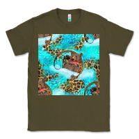 Army Green Mama Bear Hunting Fish With Leopard Seamless Pattern Classic Tee - BundleAndBundleShop
