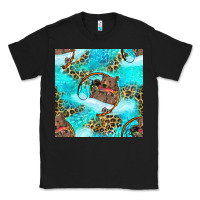 Black Mama Bear Hunting Fish With Leopard Seamless Pattern Classic Tee - BundleAndBundleShop