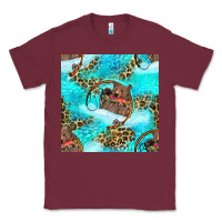 Burgundy Mama Bear Hunting Fish With Leopard Seamless Pattern Classic Tee - BundleAndBundleShop