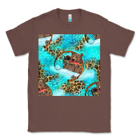 Chestnut Mama Bear Hunting Fish With Leopard Seamless Pattern Classic Tee - BundleAndBundleShop