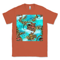 Copper Mama Bear Hunting Fish With Leopard Seamless Pattern Classic Tee - BundleAndBundleShop