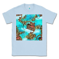 Dusty Blue Mama Bear Hunting Fish With Leopard Seamless Pattern Classic Tee - BundleAndBundleShop