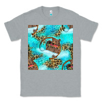 Heather Grey Mama Bear Hunting Fish With Leopard Seamless Pattern Classic Tee - BundleAndBundleShop