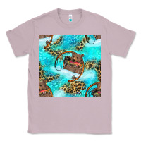 Lilac Mama Bear Hunting Fish With Leopard Seamless Pattern Classic Tee - BundleAndBundleShop
