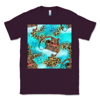 Plum Mama Bear Hunting Fish With Leopard Seamless Pattern Classic Tee - BundleAndBundleShop