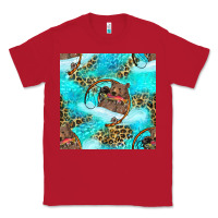 Red Mama Bear Hunting Fish With Leopard Seamless Pattern Classic Tee - BundleAndBundleShop