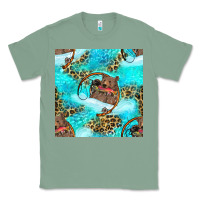 Sage Mama Bear Hunting Fish With Leopard Seamless Pattern Classic Tee - BundleAndBundleShop