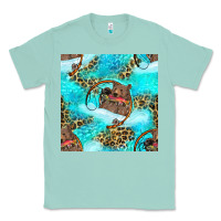 Seafoam Mama Bear Hunting Fish With Leopard Seamless Pattern Classic Tee - BundleAndBundleShop