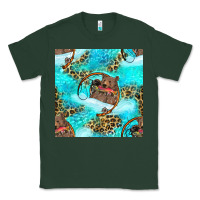 Sports Green Mama Bear Hunting Fish With Leopard Seamless Pattern Classic Tee - BundleAndBundleShop