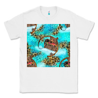White Mama Bear Hunting Fish With Leopard Seamless Pattern Classic Tee - BundleAndBundleShop