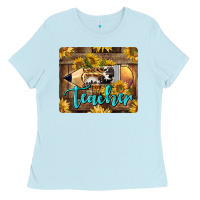 Baby Blue Western Teacher Pencil With Sunflowers Ladies Tee - LillyAllenDesigns