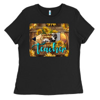Black Western Teacher Pencil With Sunflowers Ladies Tee - LillyAllenDesigns