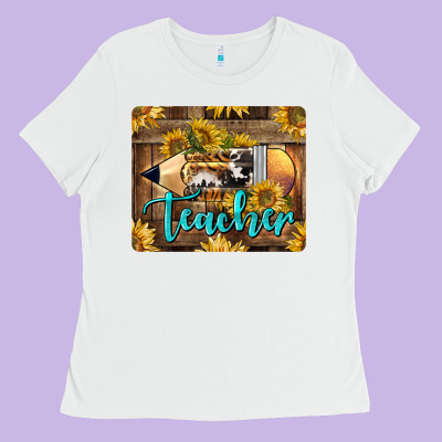 Western Teacher Pencil With Sunflowers Ladies Tee Designed By Lillyallendesigns