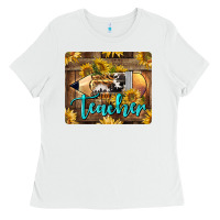 White Western Teacher Pencil With Sunflowers Ladies Tee - LillyAllenDesigns