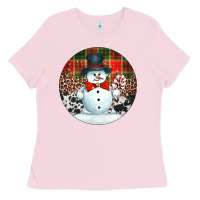 Bubblegum Pink western snowman christmas ornament Ladies Tee - Jasminsmagicworld