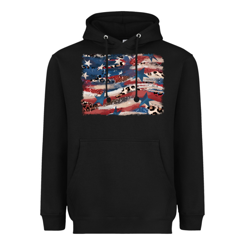 Leopard Glitter American Flag Heavyweight Hoodie by FaDigitalArtStudio | Teevron