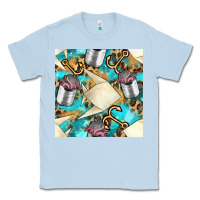 Dusty Blue Paper Fish And Canned With Anchor Seamless Pattern Pbs Classic Tee - BundleAndBundleShop