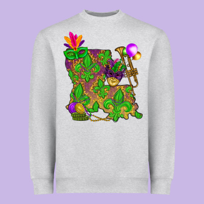 Louisiana Map Mardi Gras Heavyweight Sweatshirt Designed By Nancycooperartshop