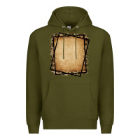 Army Green Burlap and Leopard  Black Frame Premium Hoodie - CowCowDesign