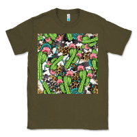 Army Green Western Cactus And Turquoise Gemstone With Leopard And Cowhide Seamles Classic Tee - BundleAndBundleShop