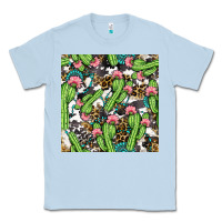 Dusty Blue Western Cactus And Turquoise Gemstone With Leopard And Cowhide Seamles Classic Tee - BundleAndBundleShop