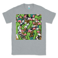 Heather Grey Western Cactus And Turquoise Gemstone With Leopard And Cowhide Seamles Classic Tee - BundleAndBundleShop