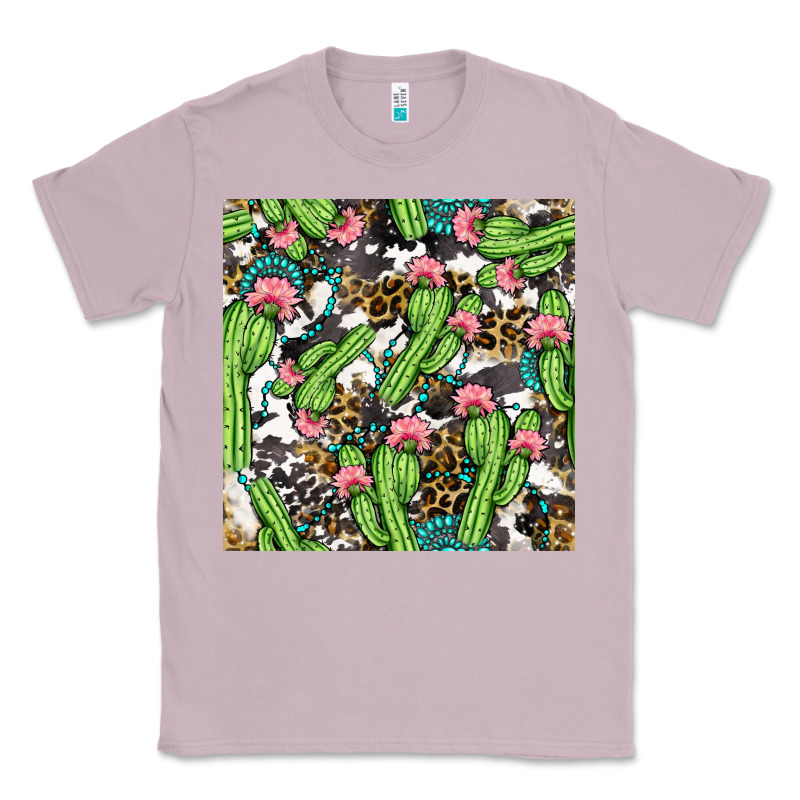 Western Cactus And Turquoise Gemstone With Leopard And Cowhide Seamles Classic Tee by BundleAndBundleShop | Teevron