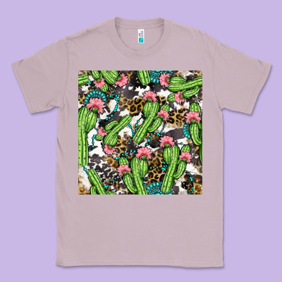 Western Cactus And Turquoise Gemstone With Leopard And Cowhide Seamles Classic Tee Designed By Bundleandbundleshop