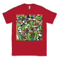 Red Western Cactus And Turquoise Gemstone With Leopard And Cowhide Seamles Classic Tee - BundleAndBundleShop
