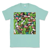 Seafoam Western Cactus And Turquoise Gemstone With Leopard And Cowhide Seamles Classic Tee - BundleAndBundleShop