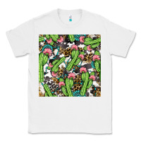 White Western Cactus And Turquoise Gemstone With Leopard And Cowhide Seamles Classic Tee - BundleAndBundleShop