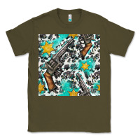 Army Green Western Gun And Sheriff Stars With Cowhide Seamless Pattern Classic Tee - BundleAndBundleShop