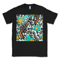 Black Western Gun And Sheriff Stars With Cowhide Seamless Pattern Classic Tee - BundleAndBundleShop