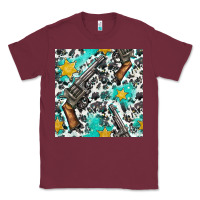 Burgundy Western Gun And Sheriff Stars With Cowhide Seamless Pattern Classic Tee - BundleAndBundleShop