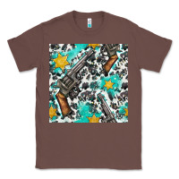 Chestnut Western Gun And Sheriff Stars With Cowhide Seamless Pattern Classic Tee - BundleAndBundleShop