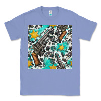 Colony Blue Western Gun And Sheriff Stars With Cowhide Seamless Pattern Classic Tee - BundleAndBundleShop