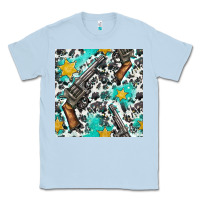 Dusty Blue Western Gun And Sheriff Stars With Cowhide Seamless Pattern Classic Tee - BundleAndBundleShop