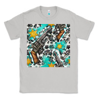 Moon Dust Western Gun And Sheriff Stars With Cowhide Seamless Pattern Classic Tee - BundleAndBundleShop