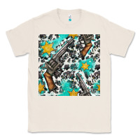 Natural Western Gun And Sheriff Stars With Cowhide Seamless Pattern Classic Tee - BundleAndBundleShop