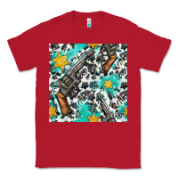 Red Western Gun And Sheriff Stars With Cowhide Seamless Pattern Classic Tee - BundleAndBundleShop