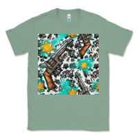 Sage Western Gun And Sheriff Stars With Cowhide Seamless Pattern Classic Tee - BundleAndBundleShop