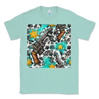 Seafoam Western Gun And Sheriff Stars With Cowhide Seamless Pattern Classic Tee - BundleAndBundleShop