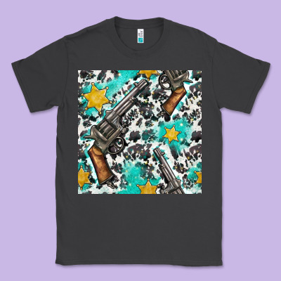Western Gun And Sheriff Stars With Cowhide Seamless Pattern Classic Tee Designed By Bundleandbundleshop