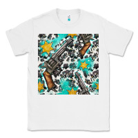 White Western Gun And Sheriff Stars With Cowhide Seamless Pattern Classic Tee - BundleAndBundleShop