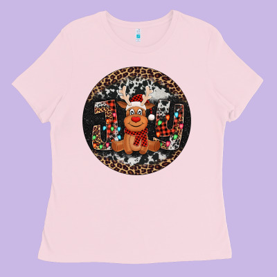 Joy Reindeer Christmas Ornament Ladies Tee Designed By Jasminsmagicworld