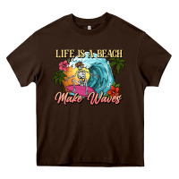 Chocolate Brown Life is a beach make waves skeleton Heavy Core Tee - NancyCooperArtShop