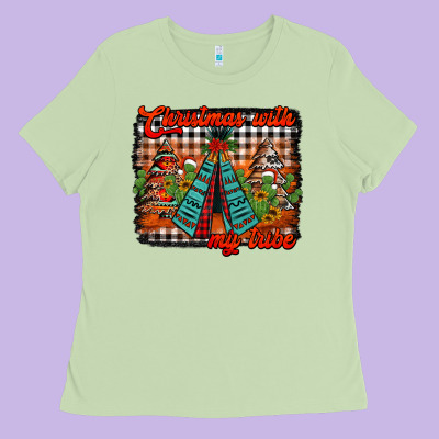 Christmas With My Tribe Ladies Tee Designed By Jasminsmagicworld
