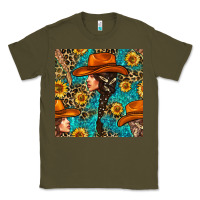 Army Green Western Girl Hair Clasp And Sunflower With Leopard And Glitter Seamles Classic Tee - BundleAndBundleShop