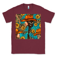 Burgundy Western Girl Hair Clasp And Sunflower With Leopard And Glitter Seamles Classic Tee - BundleAndBundleShop
