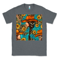 Charcoal Heather Western Girl Hair Clasp And Sunflower With Leopard And Glitter Seamles Classic Tee - BundleAndBundleShop